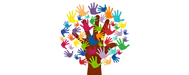 Tree illustration of helping hands